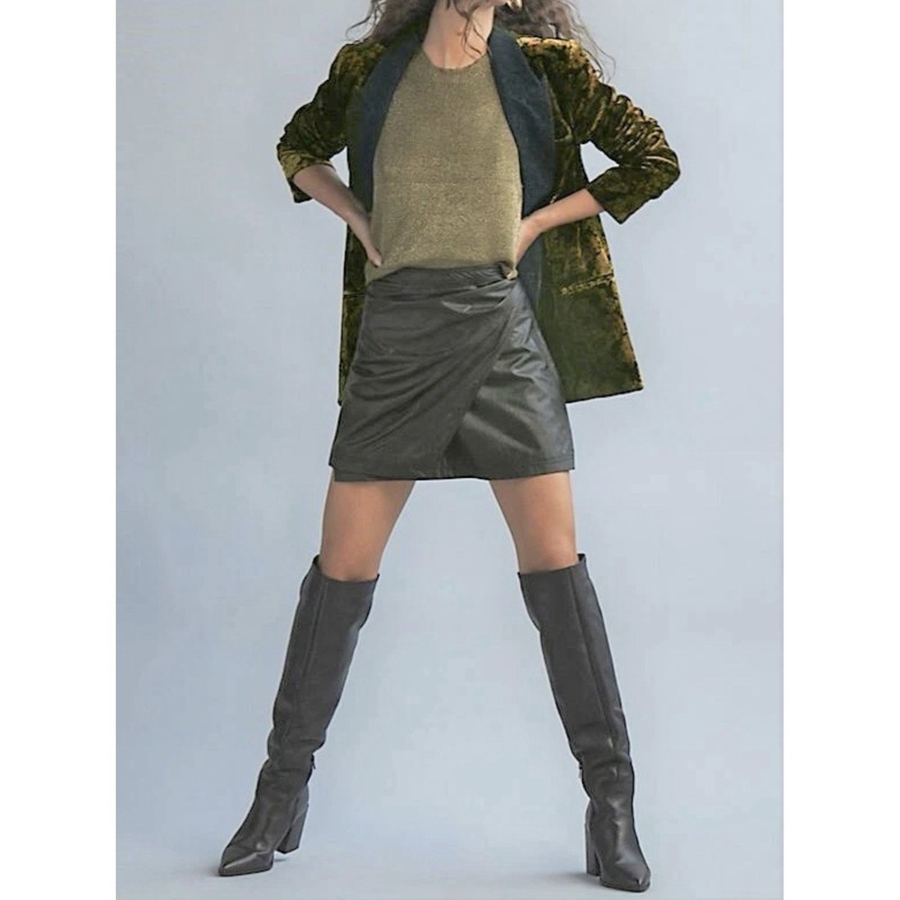Free People Women's 6‎ Fake Out Faux Wrap Skirt in Black Faux Leather